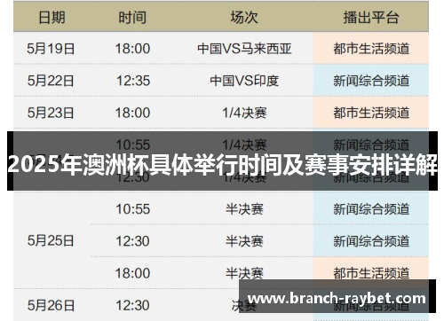 2025年澳洲杯具体举行时间及赛事安排详解 2025年澳洲杯具体举行时间及赛事安排详解