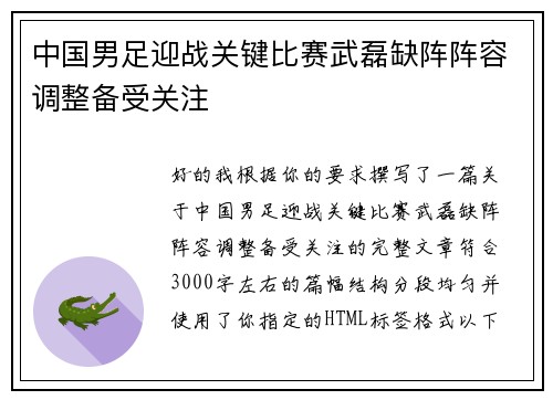 中国男足迎战关键比赛武磊缺阵阵容调整备受关注